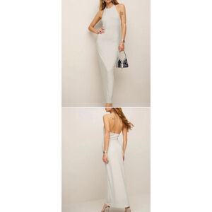 Reformation Silver Sparkle Knit Halter Dress Size M
